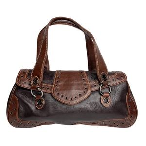 Vintage RARE Michael Kors Black & Brown Pebbled Leather Studded Hobo Shoulder